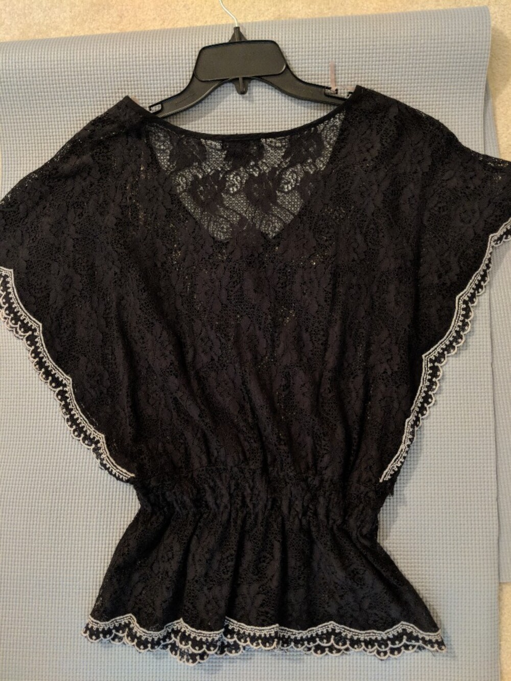 Black Lace Top with Cream Crochet Trim - Picture 3 of 3